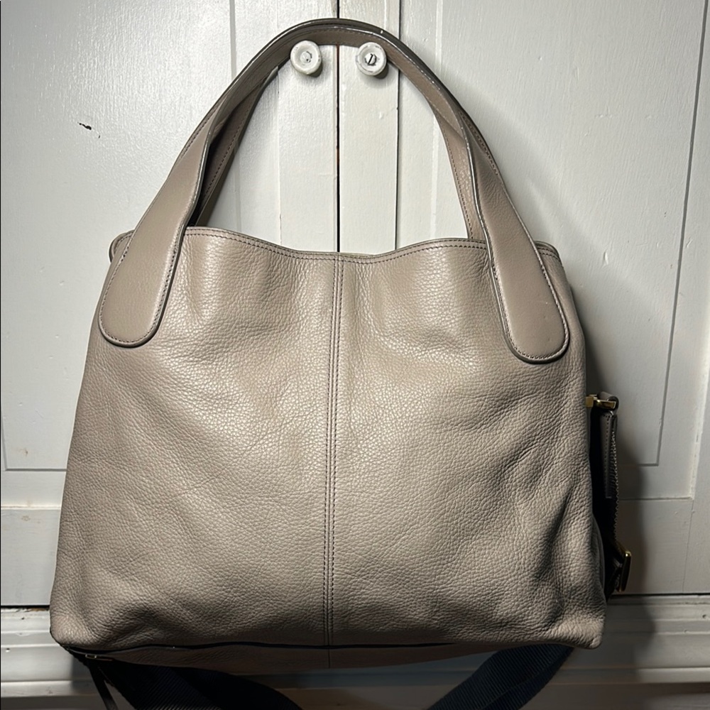 Fossil Gray Leather Tote Bag